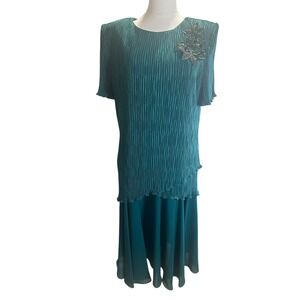 After Dark Vintage Women's 80's 90's Green Crinkle Golden Girl Formal Dress‎ 14